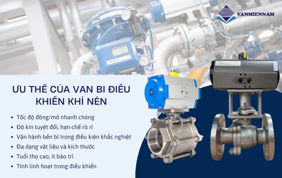 Ưu thế của van bi điều khiển bằng khí nén