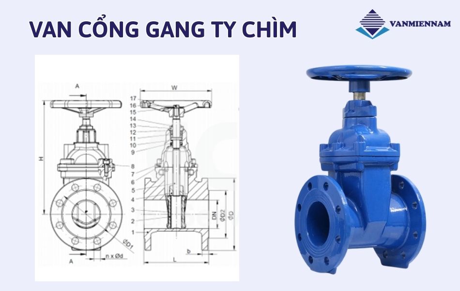 Van cổng gang ty chìm