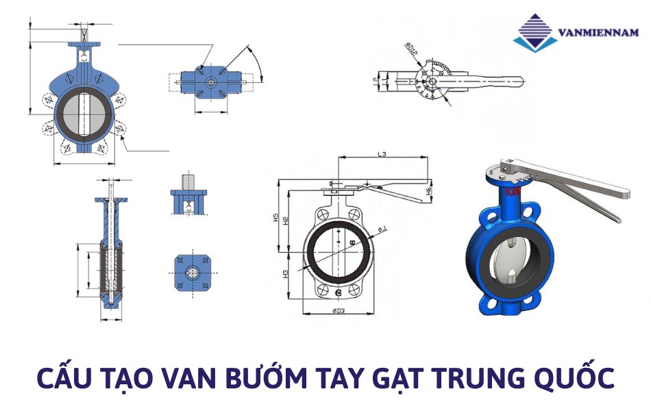 Cấu tạo van bướm tay gạt trung quốc