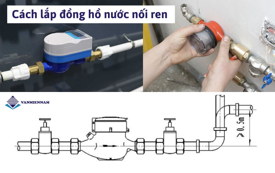 Cách lắp đồng hồ nước nối ren đúng chiều