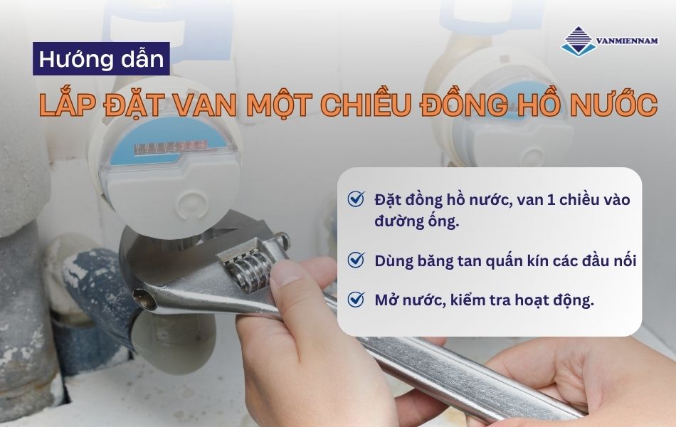 lắp đặt van 1 chiều đồng hồ nước