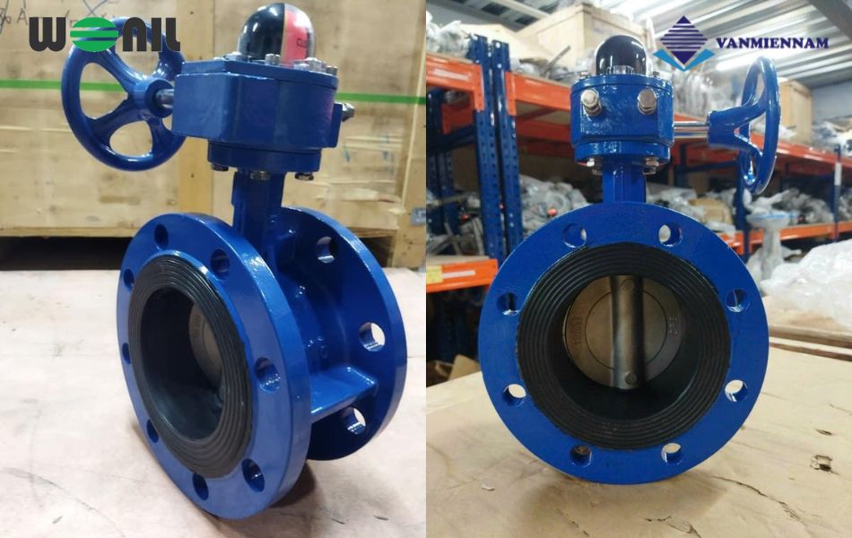 van bướm 2 mặt bích tay quay gang Wonil DN500