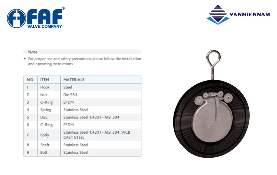 Van một chiều lá lật wafer dạng treo FAF 2330