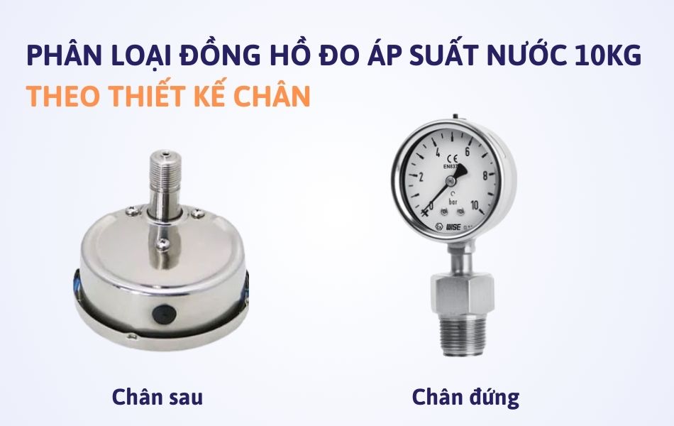 Phân loại đồng hồ đo áp suất nước 10kg theo thiết kế chân
